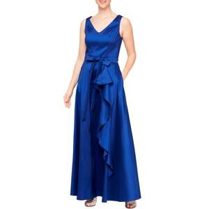 Alex Evenings Blue Evening Gown Ruffled Sleeveless A-Line Formal Dress Size 4